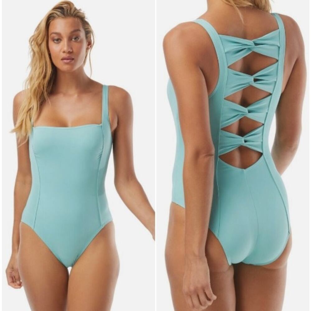 Carmen Marc Valvo Aqua One-Piece Swimsuit with Lattice Back